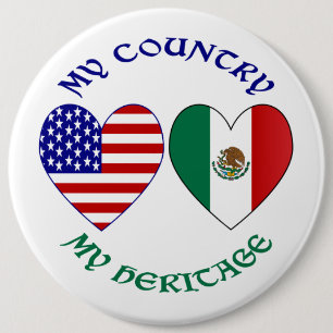Mexico Flag USA Flag My Country My Heritage  6 Cm Round Badge