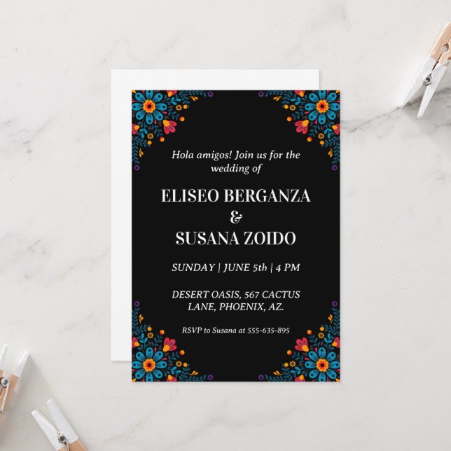 mexico floral mexican wedding invitations (Front/Back In Situ)