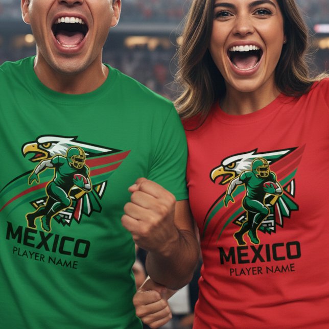 Mexico Football Eagle Dynamic National Pride Art T-Shirt (Use Personalized to change color/font.
Choose a color that matches the background color of shirt)