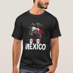 Mexico Girl Messy Hair Bun Mexican Pride Woman T-Shirt