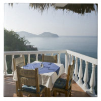 Mexico, Guerrero, Zihuatanejo. Cafe Table over