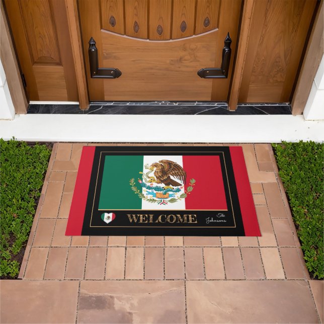 Mexico house mat, Mexican Flag sports red/ Welcome Doormat (Outdoor)