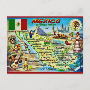  Mexico Illustrated Map Postcard