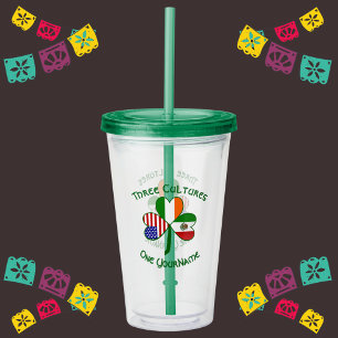 Mexico Ireland USA Shamrock Flag Acrylic Tumbler