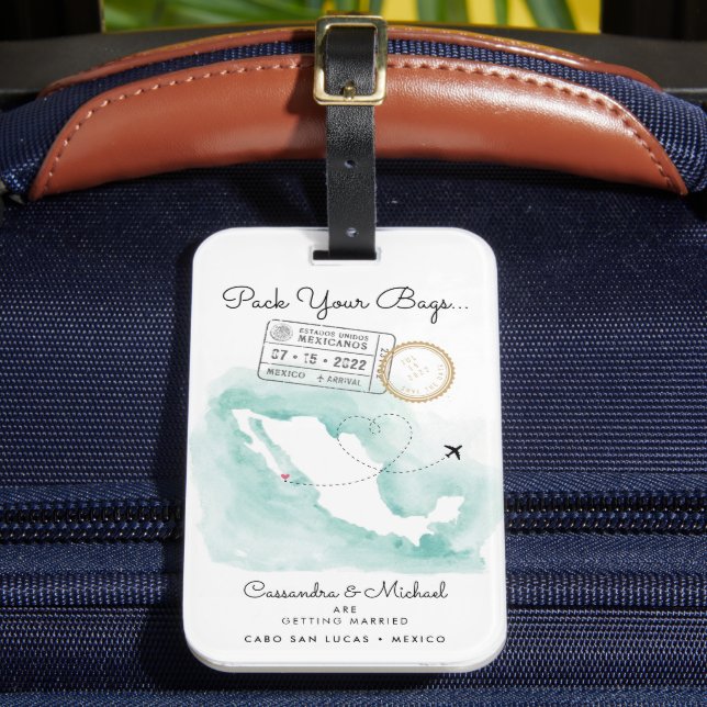 Mexico Map | Cabo | Destination Wedding Invitation Luggage Tag (Front Insitu 2)