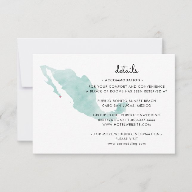 Mexico Map | Cabo | Details RSVP Card (Front)