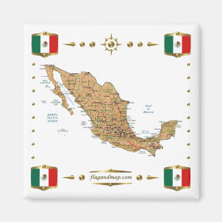 Mexico Map + Flags Magnet