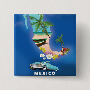Mexico Map Illustration travel poster. 15 Cm Square Badge