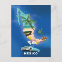 Mexico Map Illustration travel poster.