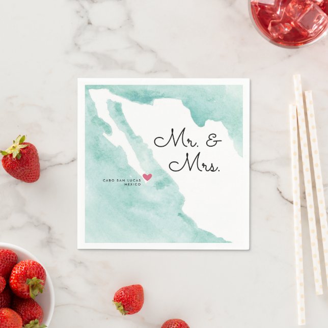 Mexico Map | Mr & Mrs | Destination Wedding Napkin (Insitu)