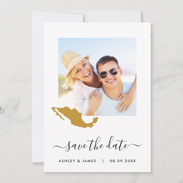 Mexico Map Photo Wedding Save the Date Card (Front)
