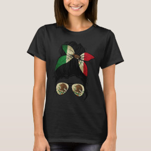 Mexico Messy Bun Girl Mexican Flag Cinco de Mayo W T-Shirt