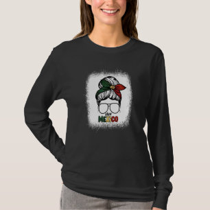 Mexico Messy Bun Hair Mexican Flag Pride Women T-Shirt