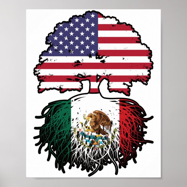 Mexico Mexican American USA Tree Roots Flag Poster (Front)