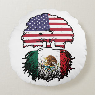 Mexico Mexican American USA Tree Roots Flag Round Cushion