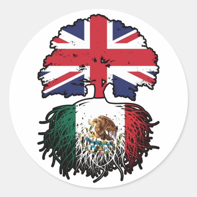 Mexico Mexican British UK Tree Roots Flag Classic Round Sticker (Front)