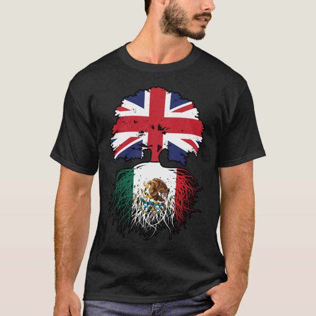 Mexico Mexican British UK Tree Roots Flag T-Shirt (Front)