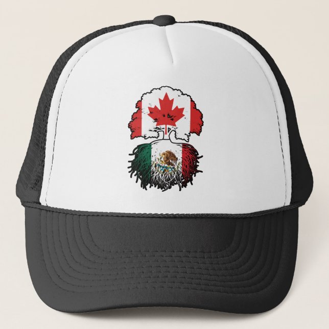 Mexico Mexican Canadian Canada Tree Roots Flag Trucker Hat (Front)