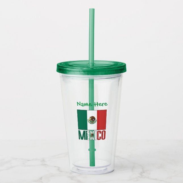 Mexico Mexican Flag Green Personalisation  Acrylic Tumbler (Front)