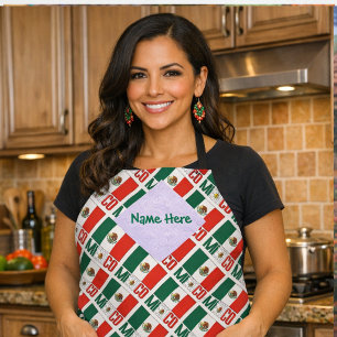 Mexico Mexican Flag Tiled Green Personalised  Apron