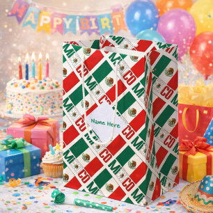 Mexico Mexican Flag Tiled Green Personalised  Medium Gift Bag