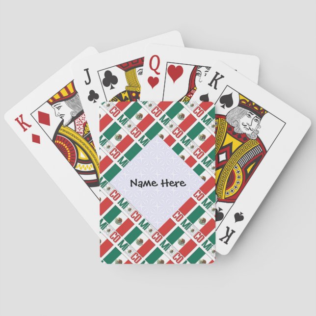 Mexico Mexican Flag Tiled Personalised Name Playing Cards (Back)