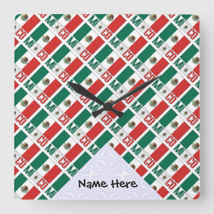 Mexico Mexican Flag Tiled Personalised Square Wall Clock