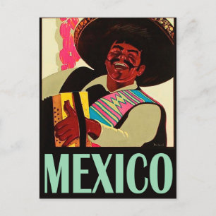 Mexico, Mexican is playing accordion, vintage Postcard