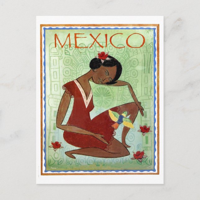 Mexico, Mexican traditional art, red dress girl Postcard (Front)