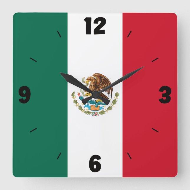 Mexico National Flag Patriotic Square Wall Clock (Front)