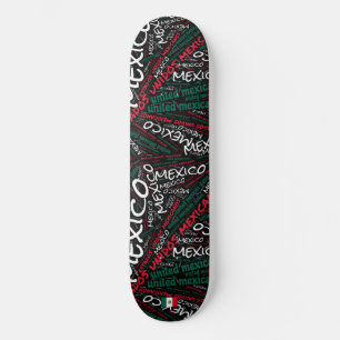 Mexico National Pride Wordcloud Skateboard