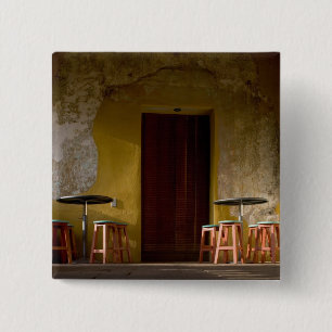 Mexico, Oaxaca, Afternoon sun lights balcony of 15 Cm Square Badge