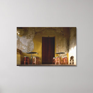 Mexico, Oaxaca, Afternoon sun lights balcony of Canvas Print