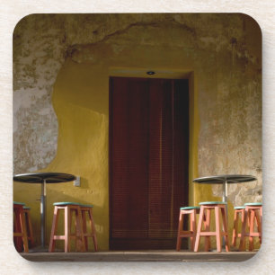 Mexico, Oaxaca, Afternoon sun lights balcony of Coaster