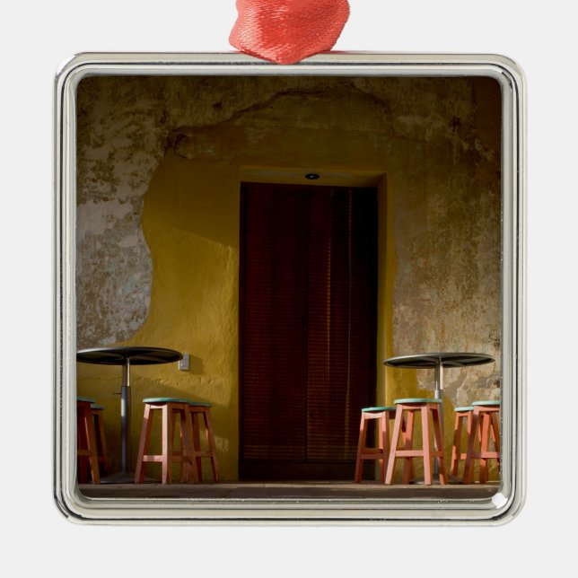 Mexico, Oaxaca, Afternoon sun lights balcony of Metal Tree Decoration (Front)