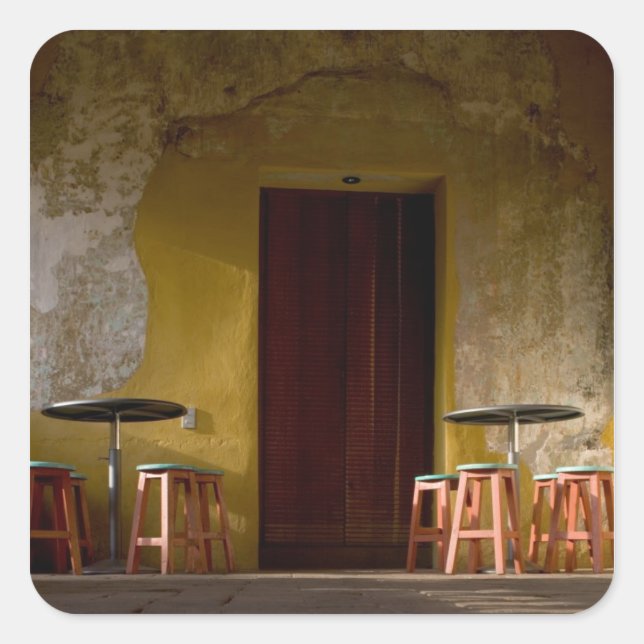 Mexico, Oaxaca, Afternoon sun lights balcony of Square Sticker (Front)