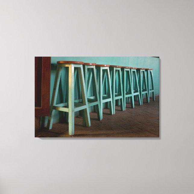 Mexico, Oaxaca, Green Bar Stools line wall Canvas Print (Front)