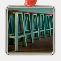 Mexico, Oaxaca, Green Bar Stools line wall