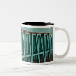 Mexico, Oaxaca, Green Bar Stools line wall Two-Tone Coffee Mug