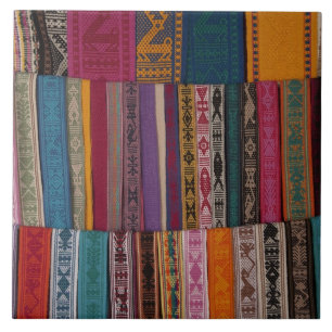 Mexico, Oaxaca Province, Oaxaca, woven belts on Tile