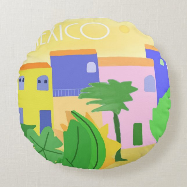 Mexico painting art round cushion (Front)