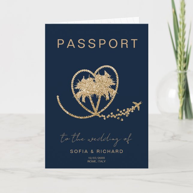 Mexico Palm Wedding Destination Passport World Map Invitation (Front)