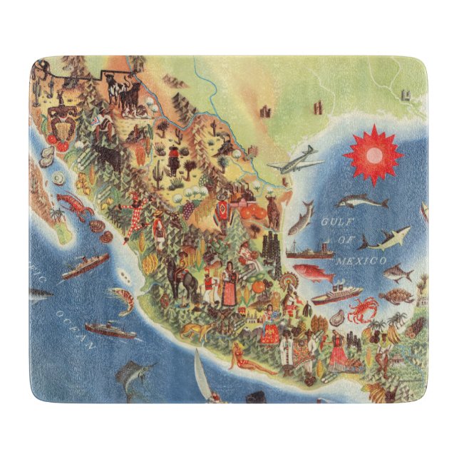 Mexico Pictorial Map by Miguel Gomez Medina Cutting Board (Front)