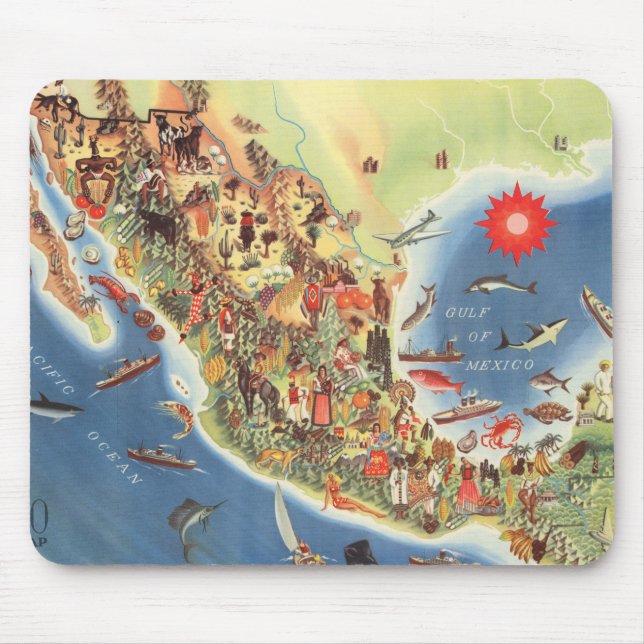 Mexico Pictorial Map by Miguel Gomez Medina Mouse Pad (Front)