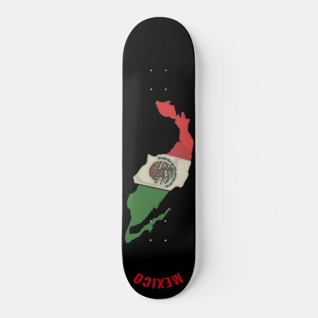 Mexico Pride Mexican Flag Green Red White on Black Skateboard (Front)