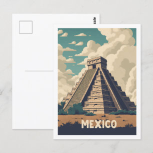 Mexico Pyramid Vintage Famous Travel Place Postcard