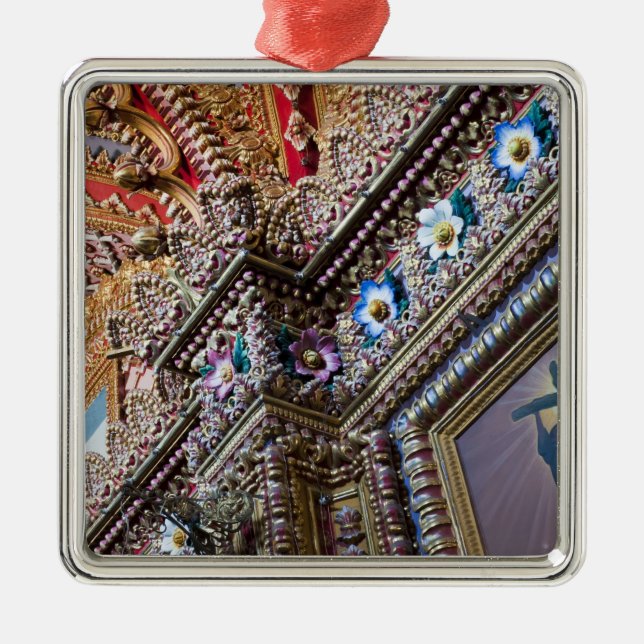 Mexico, Queretaro. Detail inside ornate Catholic Metal Tree Decoration (Front)