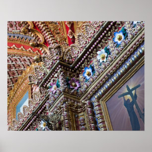Mexico, Queretaro. Detail inside ornate Catholic Poster