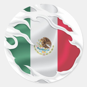 Mexico Ripped Flag Classic Round Sticker