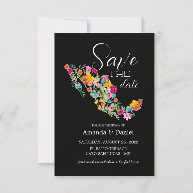 Mexico Save the Date Wedding Floral Invitation  (Front)